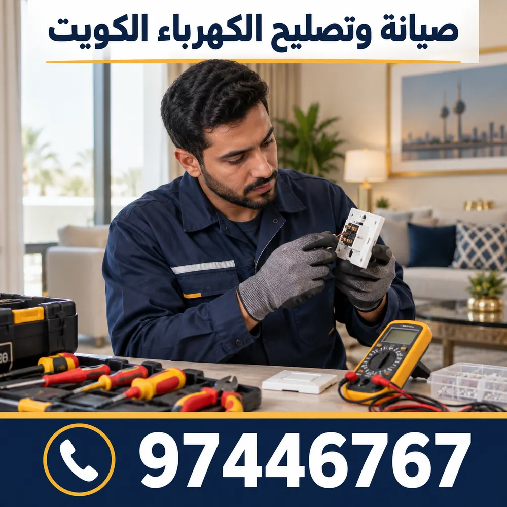 فحص مفتاح كهربائي بجهاز ملتيميتر أثناء صيانة الكهرباء في الكويت — 97446767